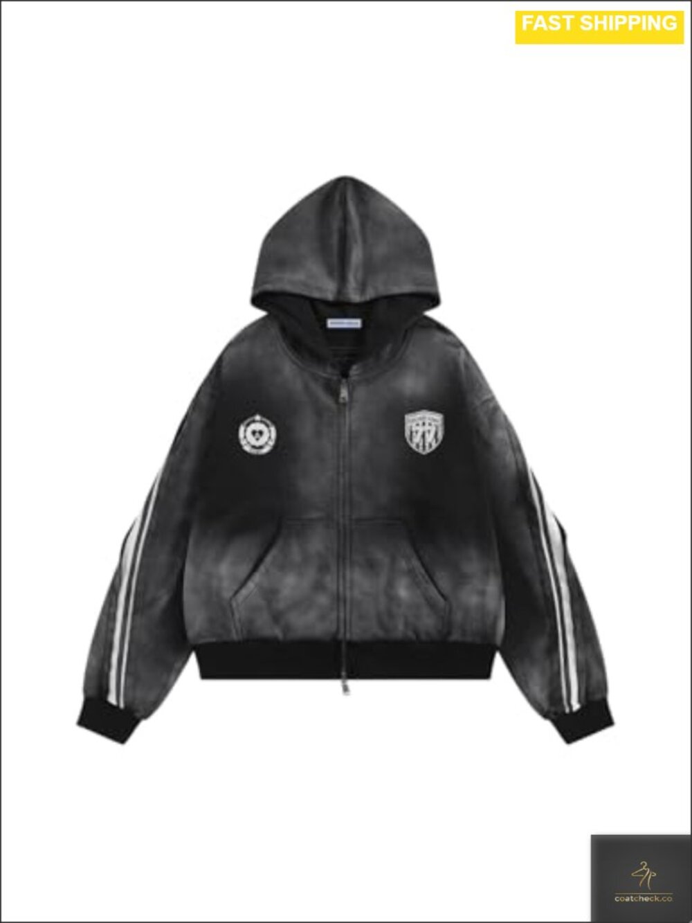 100% Cotton Zip Up Hoodie Stripe Washed Graphic Number Print Unisex Streetwear